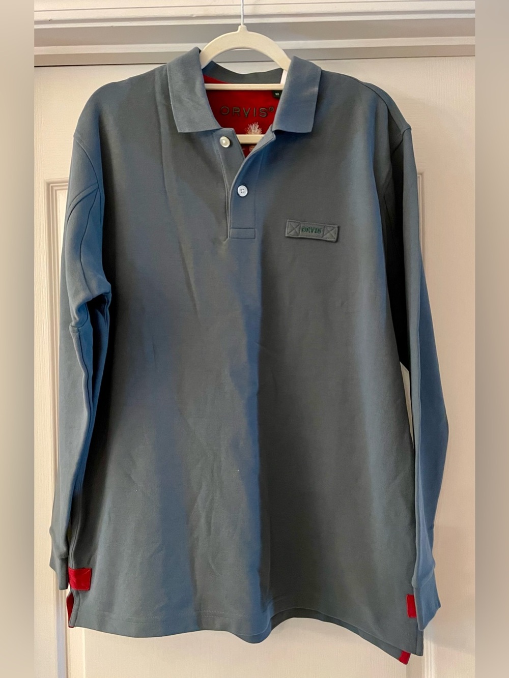 Orvis Long-Sleeve Polo in Slate Gray with Red Accents Size Medium New